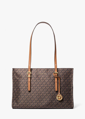 michael kors zadie medium signature logo print woven tote bag