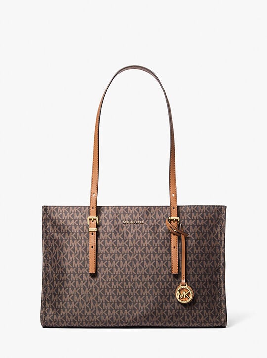 Zadie Medium Signature Logo Print Woven Tote Bag michael kors zadie medium signature logo print woven tote bag