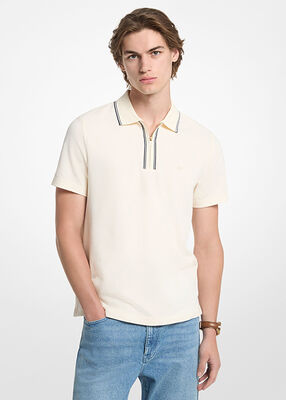 michael kors textured stretch cotton zip up polo shirt