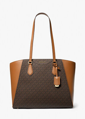michael kors taryn large signature logo and leather tote bag