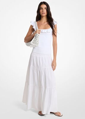 michael kors smocked cotton poplin tiered maxi skirt