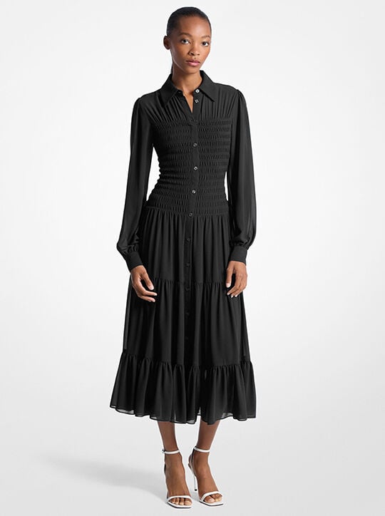 michael kors smocked georgette shirtdress
