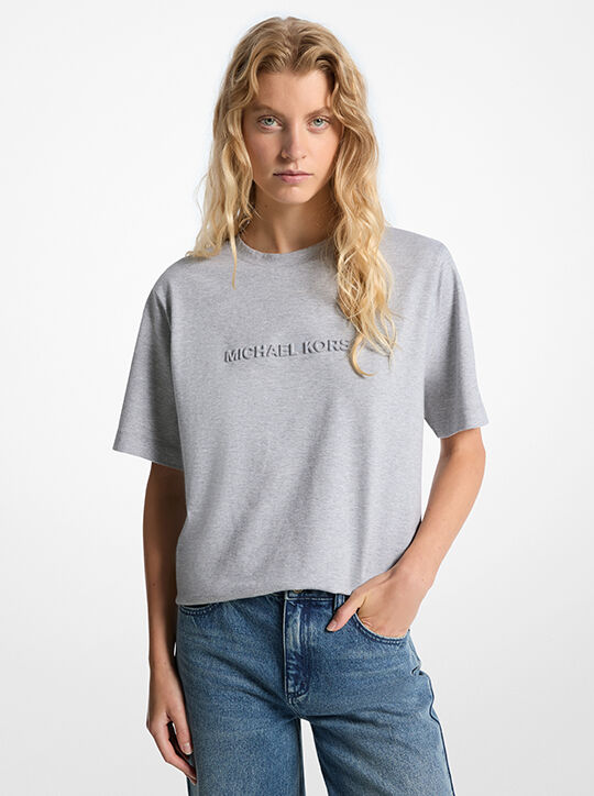 Logo Embossed Cotton T-Shirt michael kors logo embossed cotton t shirt