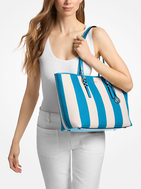 michael kors quinn large striped canvas tote bag