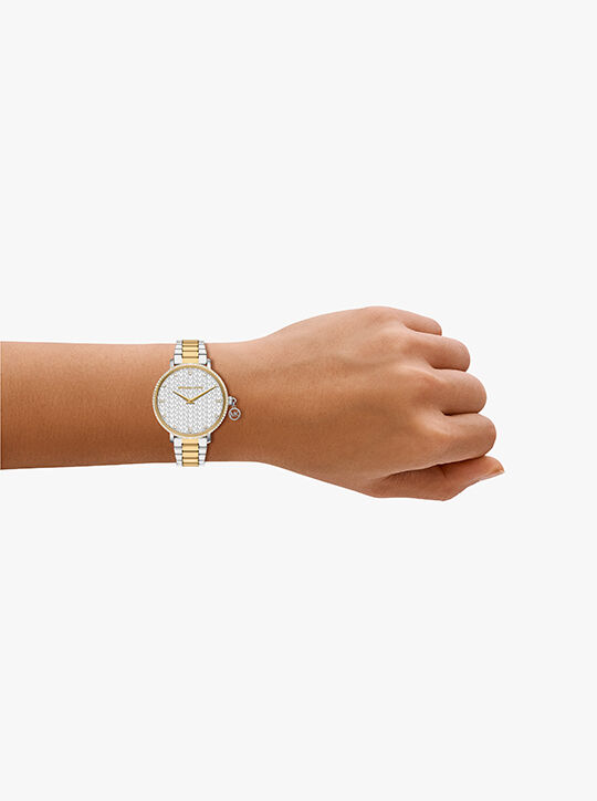 michael kors ساعة مايكل كورس بايبر ذات عقربين بلونين من الفولاذ المقاوم للصدأ