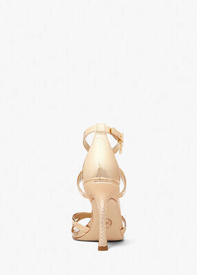michael kors celia metallic snake embossed leather sandal