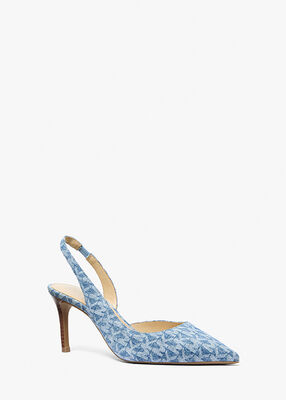 michael kors alina flex signature logo print denim sling pump
