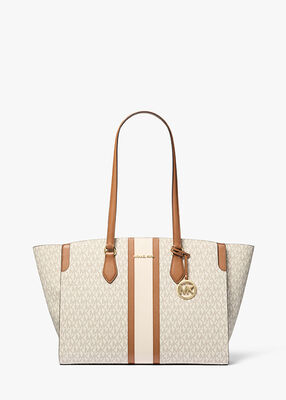 michael kors becca large striped signature logo tote bag