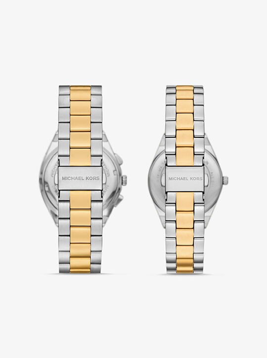 Lennox His and Hers Pavé Two-Tone Watch Set michael kors lennox his and hers pav two tone watch set