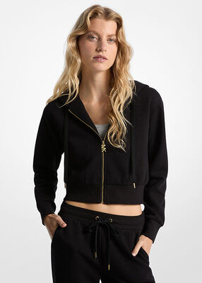 michael kors logo jacquard charm jacquard cropped zip up hoodie