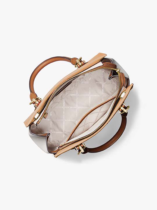 michael kors marilyn medium color block saffiano leather satchel