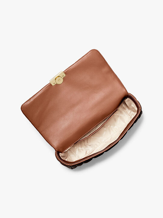 michael kors حقيبة كتف تريبيكا كبيرة من الجلد المبطن