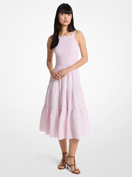 michael kors smocked linen midi dress