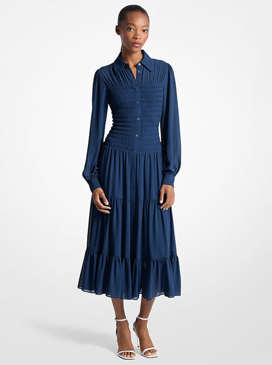 Smocked Georgette Shirtdress michael kors smocked georgette shirtdress
