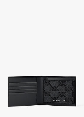 michael kors hudson logo embossed leather billfold wallet and passcase