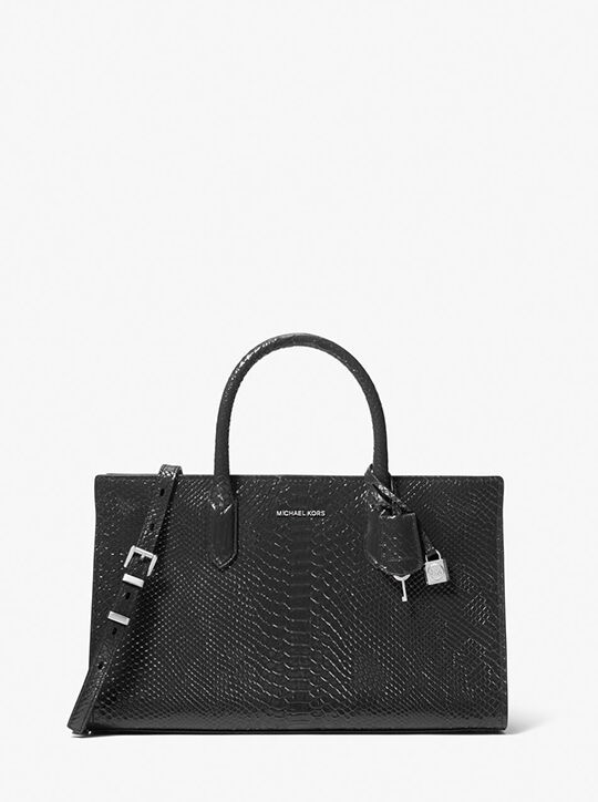 michael kors scarlett medium snake embossed leather satchel