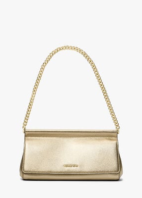 michael kors carmine medium metallic pebbled leather pochette