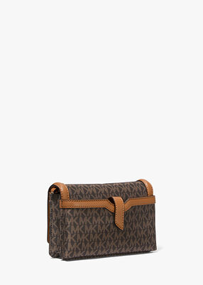 michael kors jet set small logo print woven smartphone crossbody bag