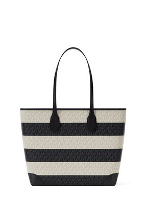 michael kors eva large striped signature logo tote bag