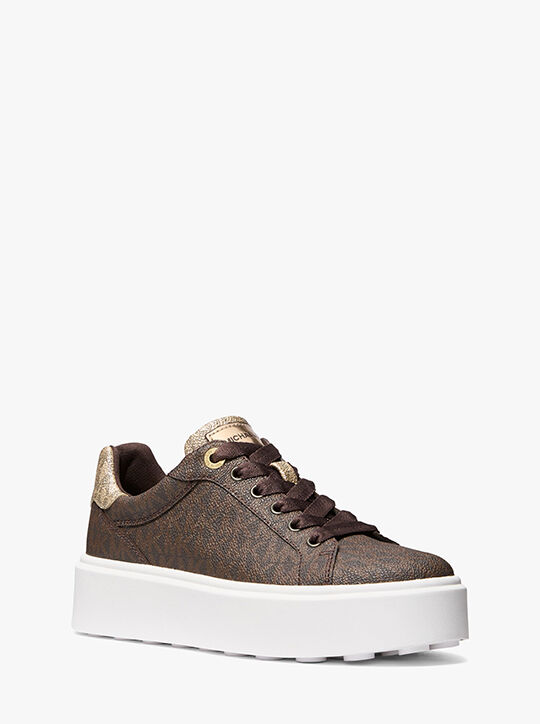 michael kors romey metallic two tone signature logo platform sneaker