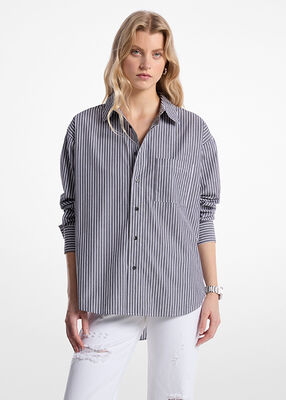 michael kors قميص مخطط كبير الحجم من قماش البوبلين القطني