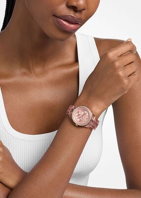 michael kors ritz pav  pink tone and acetate watch