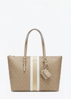 michael kors logo print striped tote bag
