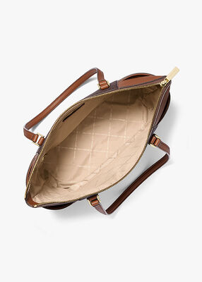 michael kors charlotte large logo and leather top zip tote bag