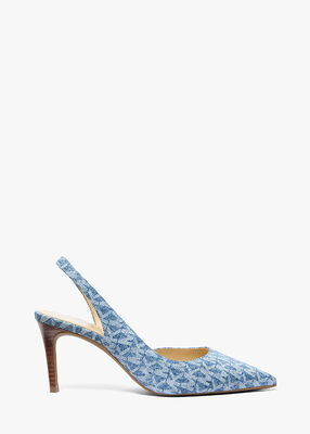 michael kors alina flex signature logo print denim sling pump