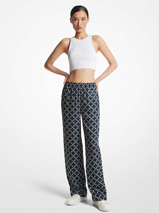 Empire Logo Print Satin Pajama Pants michael kors empire logo print satin pajama pants