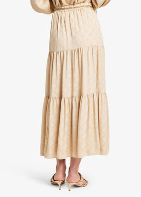 michael kors تنورة ماكسي متعددة الطبقات بنقشة جاكار ماسية إمباير