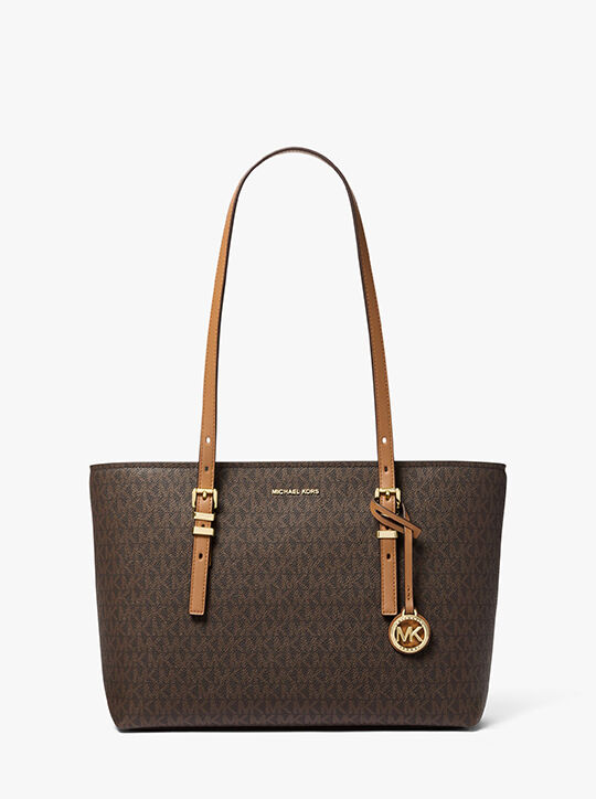 michael kors quinn medium signature logo and leather tote bag