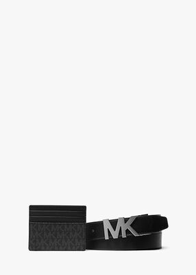michael kors signature logo card case and belt gift set