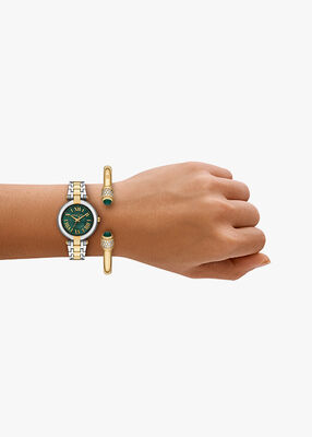 michael kors laney three hand two tone stainless steel watch set