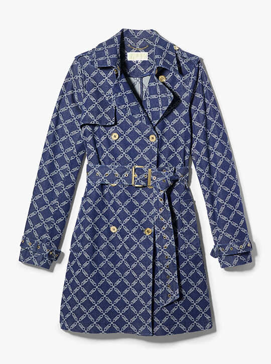 Empire Logo Jacquard Denim Trench Coat michael kors empire logo jacquard denim trench coat