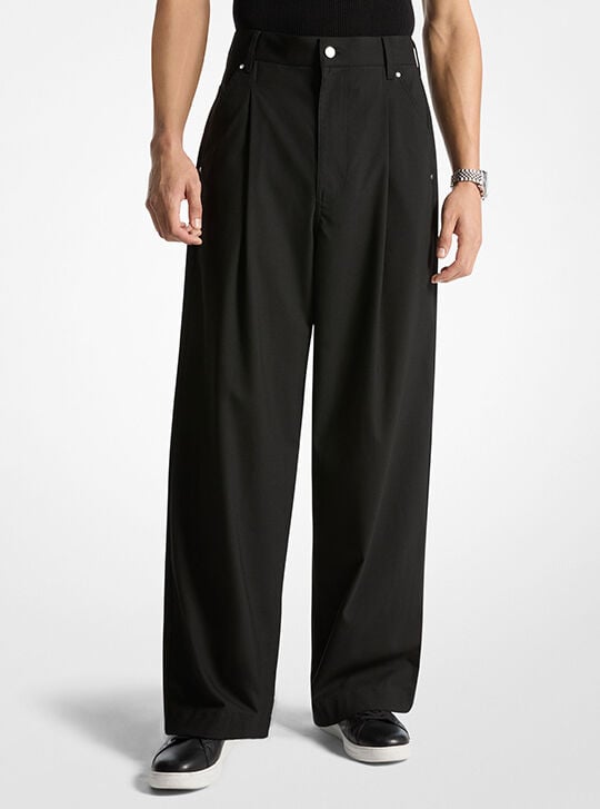 Pleated Wide-Leg Pants, BLACK | Michael Kors UAE