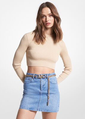 Metallic Ribbed Knit Cropped Sweater