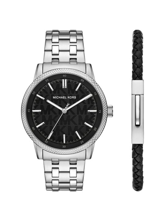 michael kors oversized wolfe silver tone watch and bracelet set