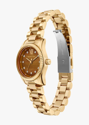 michael kors ساعة مايكل كورس ليكسينغتون بثلاث عقارب مطلية بالذهب مصنوعة من الفولاذ المقاوم للصدأ