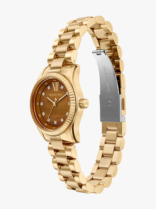 michael kors lexington three hand gold tone stainless steel watch