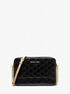 michael kors jet set large logo embossed patent crossbody bag