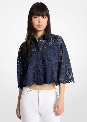 michael kors corded floral lace cropped blouse