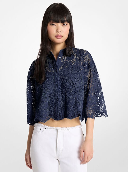 Corded Floral Lace Cropped Blouse michael kors corded floral lace cropped blouse