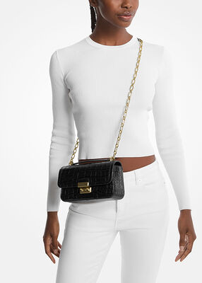 michael kors tribeca small crocodile embossed leather crossbody bag