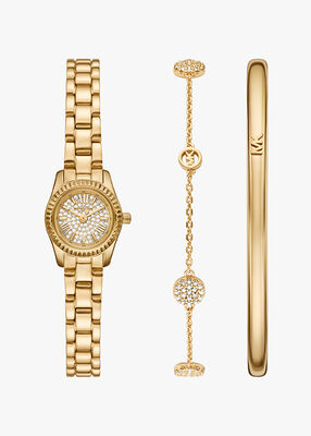 michael kors petite lexington pav  gold tone watch and jewelry gift set