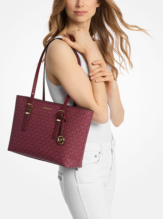 michael kors quinn medium signature logo and leather tote bag