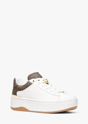 michael kors dottie signature logo trim and leather platform sneaker