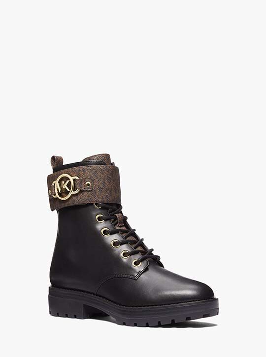 michael kors rory leather and logo combat boot