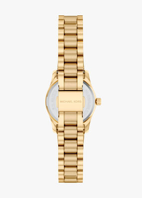 michael kors ساعة مايكل كورس ليكسينغتون بثلاث عقارب مطلية بالذهب مصنوعة من الفولاذ المقاوم للصدأ