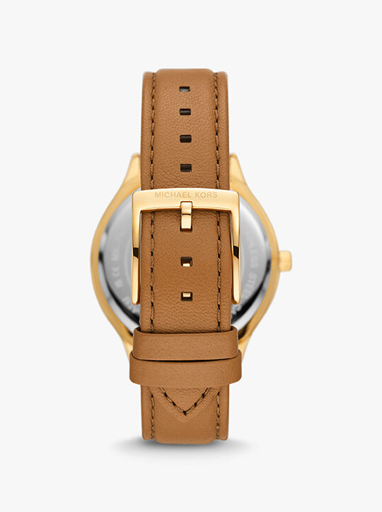 michael kors slim runway gold tone and leather watch